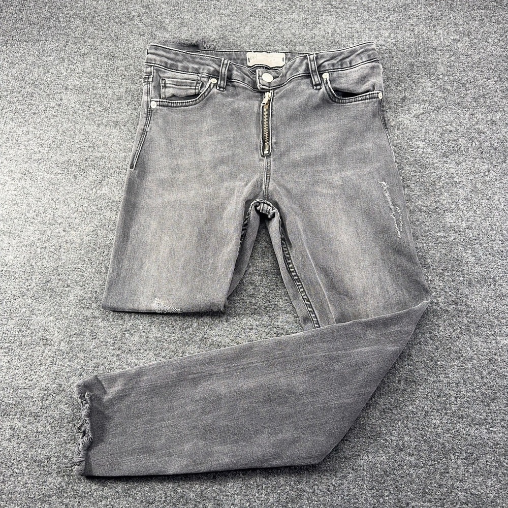 Free People Faded Black Exposed Zip Skinny Jeans Distressed Raw Hem Size 28